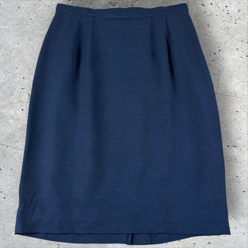 Vtg Karl Lagerfeld France Navy Blue Pencil A-Line Skirt Sz 40 US 8
